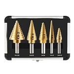 ZELCAN 5PCS Step Drill Bit Set, High Speed Steel Cobalt, Smooth Drilling Holes of 50 Sizes for Metal/Aluminum/Wood/Plastic, with Aluminum Case