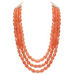 Manbhar Gems Semi Precious Gemstone Orange Silk Thread Big Beads Onyx Necklace with Earring Classic 3 Layer Royal Look for Girl and Women Orange Mala Fashion Jewellery