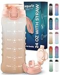 AQUAFIT Water Bottle 24 oz - 24 oz Water Bottle with Straw & 2-in-1 Lid - 24 oz Water Bottles with Straw - Water Jug Water Bottle with Time Marker - Reusable Water Bottle for Gym (Nude)