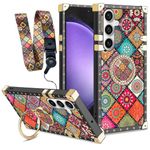 nancheng for Galaxy S23 FE Case with Ring Stand Cute Girls Women Retro Flower Pattern Metal Reinforced Corners Shockproof Protective Cover for Samsung Galaxy S23 FE 2023