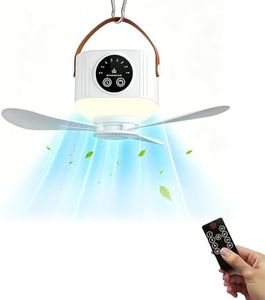 moyiw Portable Camping Fan with LED Light, 7200 mAh USB Ceiling Fan with LED Light Remote Control, Timer, 4 Speeds 3 Brightness, Rechargeable Ceiling Fan for Tent Car Picnics Travel