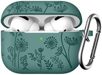 Lerobo Flower Engraved Case Compatible with AirPods Pro 2 Case Cover, Cute Soft Silicone Skin Cover Full Protective Case for Apple AirPods Pro Case 2nd/1st Generation Front LED Visible, Pine Green