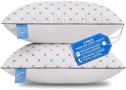 2-Pack Queen Bed Pillows for Sleeping – Hotel Quality, Hypoallergenic, Soft & Supportive, Checked Pattern, Removable Cotton Covers - for Side, Back & Stomach Sleepers, Machine Washable – 74x48cm