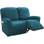 Stretch Velvet recliner loveseat covers, 6-piece with Pocket lazy boy reclining sofa slipcover Non Slip Armchair Covers For Kids Pets-deep blue-2 seater