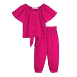 Hopscotch Girls Cotton Linen Pant Set in Fuchsia Color (7-8 Years)