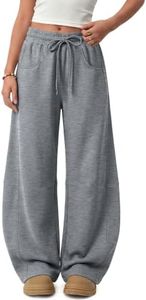 Trendy Queen Women's Fleece Lined Barrel Sweatpants Wide Leg Pants BlackGrey L
