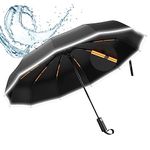 ANYCHO Big Umbrella for Men, 3 Fold with Reflective Stripe Travel Umbrella for Rain, Reinforced 12 Dual Ribs Windproof & Waterproof Folding Umbrella, Auto Open & Close Umbrella for Women (Black)