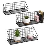 QIWODE Floating Shelves Wall Mounted Set of 3, Hanging Wall Storage Shelves for Bedroom, Living Room, Bathroom, Kitchen, Office and More, Carbonized Black