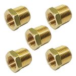 NPT Bushing Brass Hex Reducer Reducing Pipe Adapter Fitting 1/2" NPT Male x 1/4" NPT Female Thread 5pcs