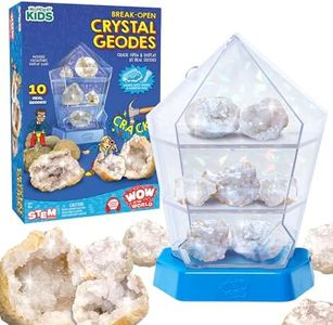 Wow in The World Break-Open Crystal GEODES | 10 Real Geodes, Sparkling Crystals, Iridescent Display, Companion Audio Content, Bonus Reusable Science Tool, STEM Toy for Kids 6+ by Thames & Kosmos