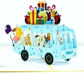 HAPPY GIFTERS Bus Pop Up Birthday Card - Birthday Gifts 3D Greeting Pop Out Surprise - Handmade Large Gift Cards for Men, Women, Kids, Son, Daughter - Unisex Pop-up Bday Present with Envelope Included