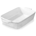 MALACASA 4.4QT Baking Dish, 9 * 13" White Ceramic Lasagne Dish, Rectangular, Deep with Handles, Oven, Microwave Oven Safe, Perfect for Lasagna, Roasts, Series BAKE-BAKE