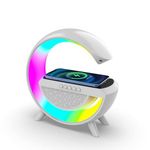 HOMVIA G-Shape LED Lamp with Bluetooth Speaker & Wireless Charging – 3-in-1 RGB Night Light with Touch Control, Alarm Clock, and Fast Phone Charging for Bedroom, Office, or Gifts
