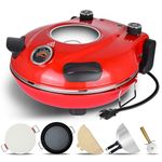 Upgrade Davivy 12" Indoor Pizza Oven with Timer & Pizza Stone & Grill Pan, Pizza Maker Machine for Home Heats up to 800˚F, Countertop Portable Pizza Oven Maker, Electric Pizza Cooker Countertop - Red