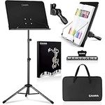 CAHAYA Sheet Music Stand Metal Portable with Carrying Bag, Sheet Music Folder, Projector Stand, Portable Podium Stand, Laptop Stand Black, Height up to 145 cm, Model CY0194