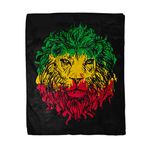 Topyee 150x200 cm Throw Blanket Green Reggae Rasta Lion Head on Red Marley Bob Warm Cozy Print Flannel Home Decor Comfortable Blanket for Couch Sofa Bed