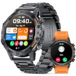 Smart Watch Men for Android iOS Bluetooth Phone Call 400 mAh Smartwatch for Men Round 1.39" HD 100+ Sport Modes Activity Fitness Tracker Black Steel Orange Silicone Male Smartwatch Health Monitor