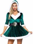 Leg Avenue Womens - 2 Piece Mrs Claus Set Velvet Hooded Dress With Belt for Christmas Adult Sized Costumes, Green, Small Medium US