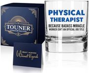 TOUNER Physical Therapist Because Badass Miracle Old Fashioned Whiskey Glasses, Whiskey Glass Gift for Physical Therapist, Gift Ideas for Physical Therapist Coworker, Gag gifts for Coworkers Friends