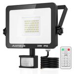 Motion Sensor Outdoor Security Light, 30W LED Floodlights with 3 Color Adjustment, IP66 Waterproof with Remote Control for Garden, Backyard, Garage, Doorways (3 Color 30W)