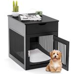 PETSITE Furniture Style Dog Crate, Decorative Dog Kennel End Table with USB & Wireless Charging Station, Storage Drawer, Indoor Dog House for Small Dogs (Black)