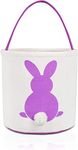 Jengys Easter Bunny Basket Bag For Kids Adults Canvas Cotton Carrying Gift and Eggs Hunt Bag Fluffy Tails Printed Rabbit Canvas Toys Bucket Tote (Purple)