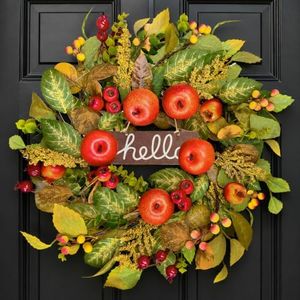 24 Inch Fall Wreaths for Front Door, Autumn Rustic Harvest Apple Wreath