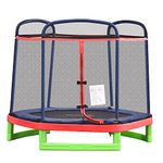 Outsunny 7FT Heavy-Duty Trampoline for Kids Outdoor Toys, Small Backyard 7' Trampoline with Net, Exercise Toy for Kids 3-12, Red