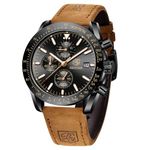 BY BENYAR Mens Watches Analog Quartz Chronograph Waterproof Luminous Watch for Men Business Work Sport Casual Fashion Brown Leather Band Dress Men's Wrist Watches Elegant Gifts for Men Father's Day