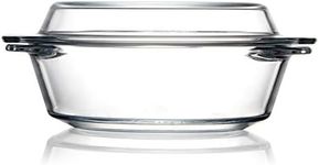 Clear Round Glass Casserole with Lid Glass Bakeware Easy Grab Baking Dish,Microwave, Oven, Freezer, and Dishwasher Safe (1L)