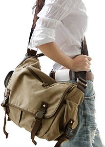 [Upgraded] Vintage Canvas Messenger Bag Large Book Laptop Shoulder Bag Women Men New