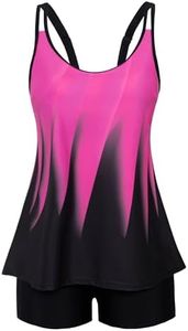 Tankini Swimsuits for Women Tummy Control High Waisted Bathing Suit Rose Red Cute Floral Plus Size 24W