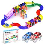 PicassoTiles 50 Piece Race Car Track Building Block Educational Toy Set Magnetic Tiles Magnet DIY Playset 2 Light Up Car STEM Learning Construction Kit Hand-Eye Coordination Fine Motor Skill Training