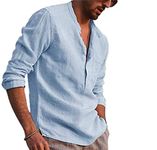 Babao Men Light Weight Hippy Festival Grandad Shirt Linen Cotton Long/Short Sleeves Shirts