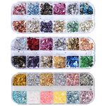 Ailahloe 36 Grid Irregular Holographic Nail Art Foil Flakes 3 Boxes Mixed Colorful Multi-shaped Confetti Gold Silver Mirror Effect Glitter Sequins for Nail Art DIY Manicure Decoration