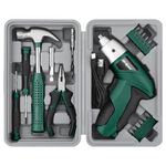 Hi-Spec 19pc 3.6V Green USB Cordless Rechargeable Electric Power Screwdriver & Home DIY Tool Kit Set with Compact Hand Tool Box