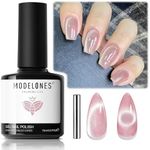 modelones Cat Eye Gel Nail Polish, 15 ML Pink Cat Eye Gel Nail Polish with Magnet Pink Valentine Gel Nail Polish Silver Shimmer Soak Off Reflective Translucent Gel Magnetic Nail Polish for Women Girl