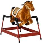 Qaba Kids Spring Rocking Horse, Ride on Horse for Girls and Boys with Animal Sounds, Plush Horse Ride-on with Soft Feel, Interactive Toy for Kids, Light Brown