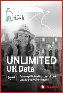 $49 Sims4Travel Prepaid Vodafone Unlimited Data Plan. Unlimited 5G Data for use in The UK (Valid for 30 Days from Activation). Easy to Renew. (3-in-1 SIM Card). Stay Connected Whilst in The UK