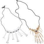 2 Pieces Halloween Bone Necklace Skull Pendant Necklace Tooth Hand Bone Halloween Choker Necklace Prehistoric Caveman Costume Jewelry Accessories for Cosplay Party Bar Decor (Hand)