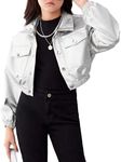 Floerns Girl's Long Sleeve PU Leather Flap Pocket Button Front Jacket Coat Silver 11-12Y