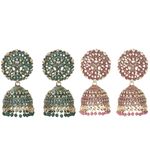 Nilu's Collection Ethnic Oxidised Jhumka for Women and Girls Wedding, Party Festival Wear Alloy Jhumki Earring (Red, Blue, Pink, Copper) (Marron-Green)