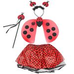 Ladybug Costume Set with Butterfly Wings, Fairy Tutu, Magic Wand, Headband Fancy Dress up Outfit Ladybird Suit 3-8 Years