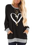 iChunhua Heart Print Jumpers Women Cute Tops Comfy Clothes for Women Uk Black XL