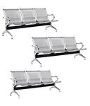 Aashirwad Airport Chair Chrome 3 Seater Waiting Area Reception Chair (Silver, Set of 3 Pcs)