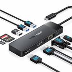 Docking Station USB C Hub 3*Display- 10 in 1, (2024 Upgrade) Lemorele USB C Dock 2*HDMI Adapter 4K, 3 USB 3.0/2.0, VGA, PD 100W, Audio, SD/TF, for HP Laptops, ThinkPad, MacBook, Surface