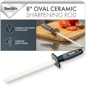 Smith’s 51205 8 Inch Oval Ceramic Sharpening Rod – Soft Rubber Handle – 2-Stage Sharpener – Kitchen, Chef, Straight + Serrated Edge Knife Sharpener – Hone & Realigns Knife Edge