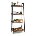 CAPHAUS 4 Tier Ladder Bookshelf, 24 Inch Width Free Standing Bookcase Shelf Storage Rack Organizer, Industrial Book Shelves for Home Office, Living Room, Kitchen, Rustic Oak Wooden Shelves