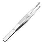 Sourcingmap 1 Pcs 6.3-Inch 430 Stainless Steel Straight Blunt Tweezers with Serrated Tip Daily Garden Tool