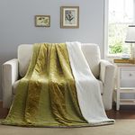 Tache Home Fashion Elegant Embossed Solid Warm Fuzzy Plush Sherpa Fleece Super Soft Throw Blanket, 90x90, Green